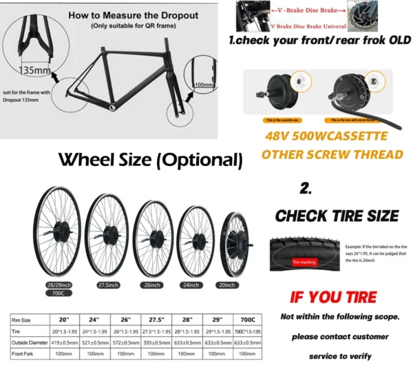 Waterproof Electric Bike Conversion Kit Front Wheel E-Bike Conversion Kit with Controller, PAS, LCD,Throttle PAS E-Bike