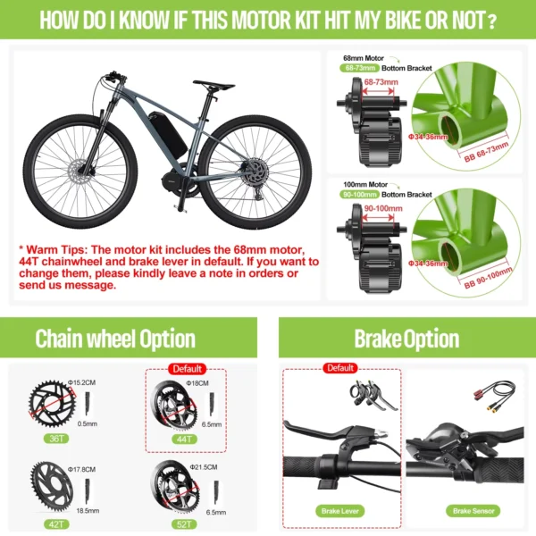 Complete Electric Bike (eBike) Conversion Kit Set Middle Drive (750W 48V Motor Kit )