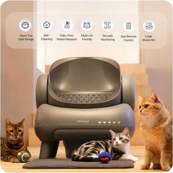 Upgraded Elite Series Open-Top Smart Self-Cleaning Cat Litter Box with App Control – Automatic Cleaning for Multi-Cat Homes